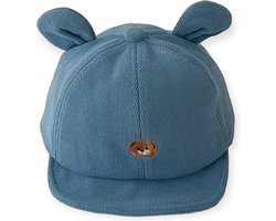 Corduroy Cap met Berenoren - Blauw - Baby - 44/48cm - 3 t/m 18 maanden - Berenoren - Beren Pet met Oren - Ribstof - Honkbal Petje