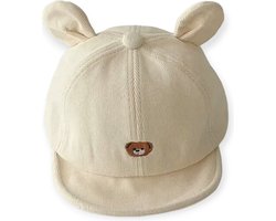 Corduroy Cap met Berenoren - Creme - Baby - 44/48cm - 3 t/m 18 maanden - Berenoren - Beren Pet met Oren - Ribstof - Honkbal Petje