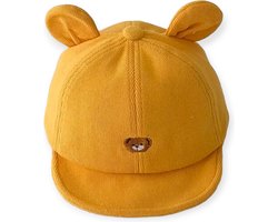 Corduroy Cap met Berenoren - Geel - Baby - 44/48cm - 3 t/m 18 maanden - Berenoren - Beren Pet met Oren - Ribstof - Honkbal Petje