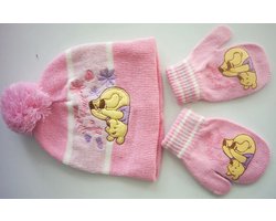 Disney Baby- Winnie de Pooh - Muts met Wanten - Roze - One size (New Born Collection)