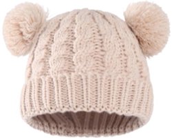 Fiepp wintermuts baby - wintermuts baby met pompoen - wintermuts beige met pompoen - gebreide muts beige - gebreide muts beige met pompom - muts peuter winter - gebreide muts peuter beige met pompom