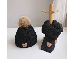 GG Baby Muts & Sjaal - Baby Muts - Babymutsje - Muts Jongen - Muts Meisje - 1 tot 6 jaar - Zwart