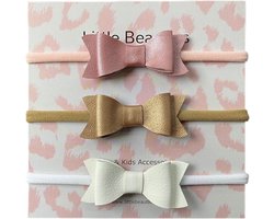 Haarbandjes - Little Beauties - baby - peuter - strik - set 3 stuks - rose -goud - wit - leeftijd 0-36 maanden - kraamkado - baby musthave - newborn - haaraccessoire - babyshower - fijn - meisje