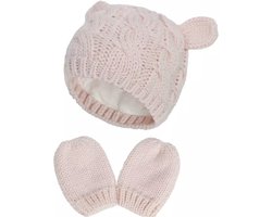 IL BAMBINI - Set Baby gebreide muts (katoenen voering) en wanten - Roze - 0-3 maanden - Newborn