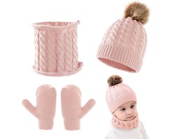 Inovra ® 3-Delige Set Baby Muts Sjaal Handschoenen Winter Warm Voor Jongens en Meisjes 0-3 Jaar