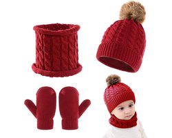 Inovra ® Toddler Winter Set - Gebreide Muts, Sjaal en Handschoenen voor Jongens en Meisjes 0-3 Jaar