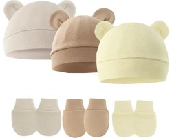 Joyful Parenting Baby Beren mutsjes en Handschoenen - Set van 3 - Newborn - Babymutsje - Wantjes - Kraamcadeau