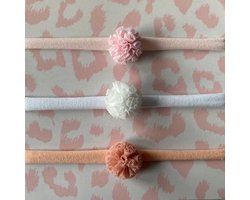 Little Beauties - haarbandjes - newborn - 3 stuks - pompom - kraamcadeau - babygift