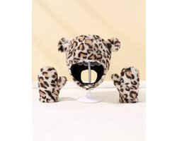 Little koekies - Leopard muts & wanten beige -  babypanter - winterset - Babymuts - babywanten