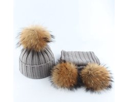 Little koekies - Muts & Sjaal grijs - koud - winter - kraamcadeau - 6-12 maanden