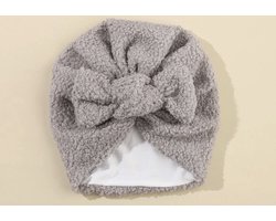 Little koekies - Teddy turban Grijs - Wintermuts - Teddymuts - Teddybaby - 0-6 MAANDEN