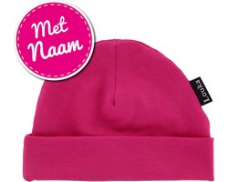 Louka babymutsje met naam fuchsia roze-newborn-katoen