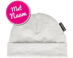 Louka babymutsje met naam licht grijs-newborn-katoen