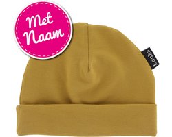 Louka babymutsje met naam oker geel-newborn