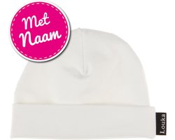 Louka babymutsje met naam wit-newborn