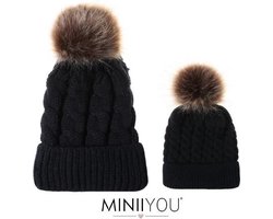 Matching Ouder Baby (3-24 mnd) Winter Muts Pompom - Zwart