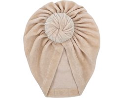 May Mays - Mae Babymutsje - Turban Velvet Beige - 0-2 jaar