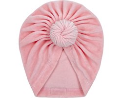 May Mays - Mae Babymutsje - Turban Velvet Roze - 0-2 jaar