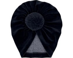 May Mays - Mae Babymutsje - Turban Velvet Zwart - 0-2 jaar