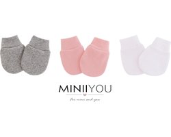 MINIIYOU - Per 3 paar | Baby krabwantjes meisjes roze | 0-2 maanden | anti krabwanten newborn