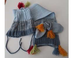 Muts sjaal en wantjes - 3 delig set - Jongens - blauw - 1 jaar