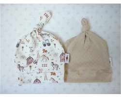 Oogappel Set Newborn Knoopmustjes Boerderij en Ajour-Ecru-Beige