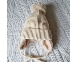 Rammelaartje - Baby Winter Muts Met Oorwarmers en Pompon - Beige