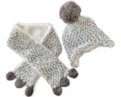 Sarlini | Baby Knitted Muts | Grijs/Creme met Teddy voering