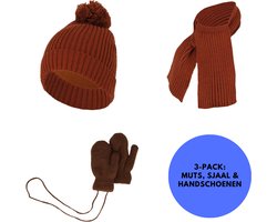 Sarlini - Baby Winterset - Handschoenen/Sjaal/Muts - 0-12 Maanden - Midden Bruin