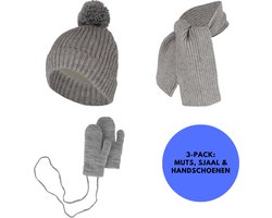 Sarlini - Baby Winterset - Handschoenen/Sjaal/Muts - 1-2 Jaar - Licht Grijs