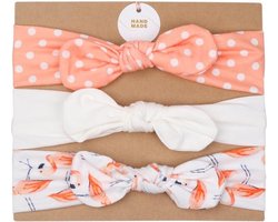 Schattige Snoetjes Baby Haarband | Hoofdband baby met knoop/strik | Baby haaraccessoires | Baby haarbandjes | Flamingo, zalmkleuring en wit | Origineel cadeau voor babyshower, kraamcadeau, newborn fotoshoot of verjaardag