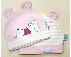 Set van 2 stuks Winnie de Pooh baby mutsjes, roze/creme, maat 68/74