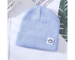 Smiley Beanie voor Kids: Warm en comfortabel, met een vleugje plezier! - Licht blauw