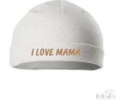 Soft Touch Mutsje Rolmutsje Bedrukt "I Love Mama" Wit/Cappuccino Maat 0-3 maanden Maat 56/62