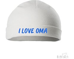 Soft Touch Mutsje Rolmutsje Bedrukt "I Love Oma" Wit/blauw Maat 0-3 maanden Maat 56/62