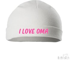 Soft Touch Mutsje Rolmutsje Bedrukt "I Love Oma" Wit/roze Maat 0-3 maanden Maat 56/62