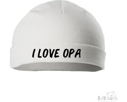 Soft Touch Mutsje Rolmutsje Bedrukt "I Love Opa" Wit/zwart Maat New Born Maat 56