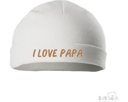 Soft Touch Mutsje Rolmutsje Bedrukt "I Love Papa" Wit/Cappuccino Maat New Born Maat 56