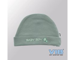 VIB® - Muts rond - Baby Boy (Mosgroen) - Babykleertjes - baby muts - baby muts newborn - baby mutsje - baby cadeau - kraam cadeau - baby aankodiging