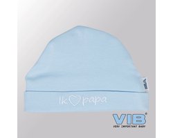 VIB® - Muts rond - Ik (hartje) Papa - (Blauw) - Babykleertjes - baby muts - baby muts newborn - baby mutsje - baby cadeau - kraam cadeau - baby aankodiging