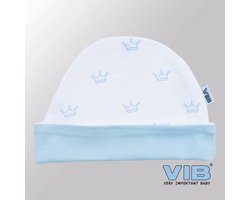 VIB® - Muts rond - Kroontje (Blauw-Wit) - Babykleertjes - baby muts - baby muts newborn - baby mutsje - baby cadeau - kraam cadeau - baby aankodiging