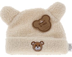 VIB® - Muts rond - teddy beige 3-6 m 'BEARY X-MAS' - 1 stuks - Babykleertjes - baby muts - baby muts newborn - baby mutsje - baby cadeau - kraam cadeau - baby aankodiging