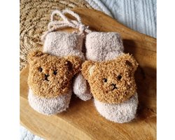 Wanten - Babywanten - zand - Teddy - beertje - Met koord - Kleding - Handschoenen - Peuter - Unisex - Winterwanten