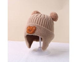 Wintermuts voor Baby – Fleece gevoerd – Oorflappen – Beertje - Beige