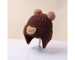 Wintermuts voor Baby – Fleece gevoerd – Oorflappen – Beertje - Bruin