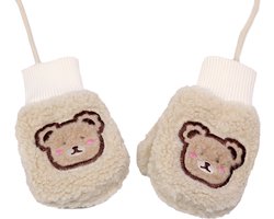 Zand teddy wanten met beer - peuter/baby - 2 tot 3 jaar - zandkleurige wanten met duim - koord - fleece wanten - STUDIO Ivana