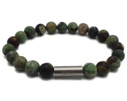 H-Beau - Handgemaakte - Armband – Edelstenen – Tiener - Natuurstenen – Opaal - Kralen - Groen - Gemarmerd – Mat - Unisex - RVS Kraal - 8mm - lengte 16,5cm – Sterrenbeeld – Kreeft – Schorpioen – Boogschutter - Vissen - Jongen