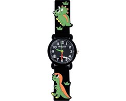 Kinderhorloge - 3D Dino's Zwart | Siliconen | Ø 25 mm