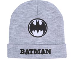 Lichtgrijze, warme muts met Batman-logo patch 52 cm