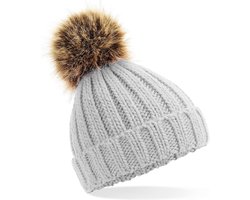 Muts kinderen met imitatie bont | grijs | winter | chunky beanie pompom kids | grey | 8 tot en met 12 jaar